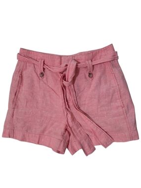 Anthropologie Peach High-Waist Tie-Belt Linen Blend Shorts Size 2